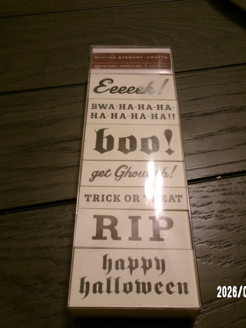 MARTHA STEWART Halloween SPOOKY PHRASE Words Sayings RUBBER STAMPS 7 Wood Blocks